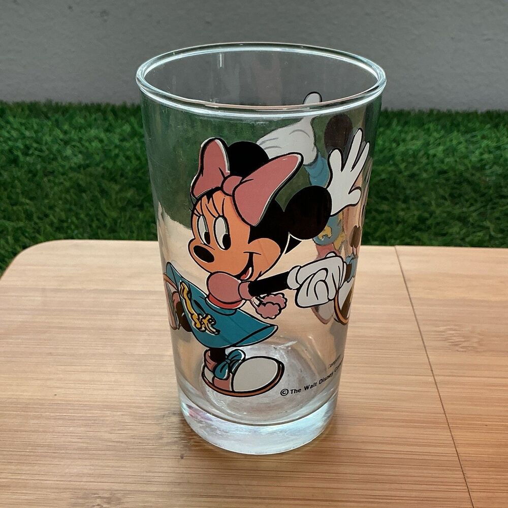 Vintage Walt Disney Mickey Minnie Mouse Glass Tumbler Varsity 4.5”